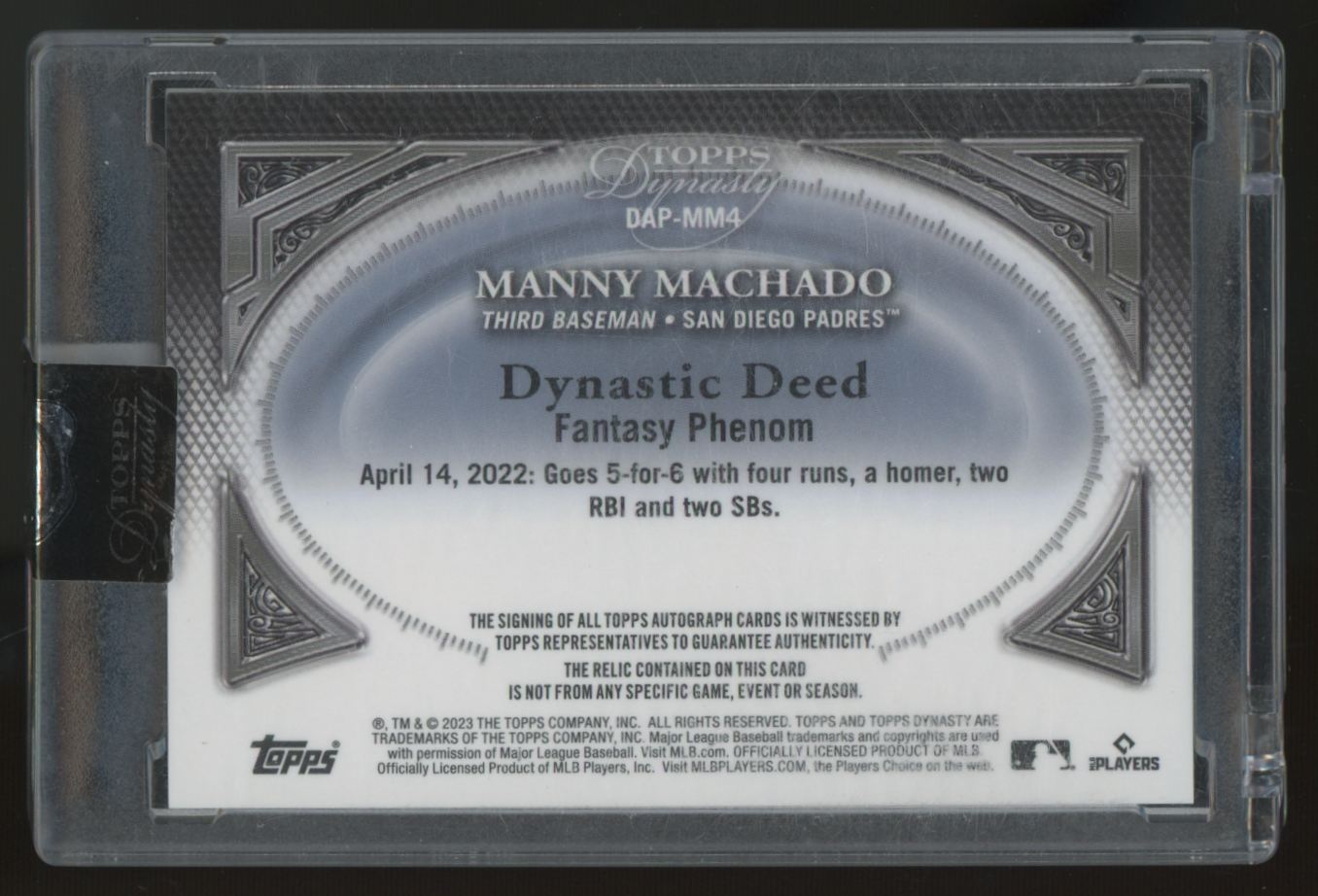2023 Topps Dynasty Manny Machado Dynastic Deed Patch Auto /10 #DAP-MM4
