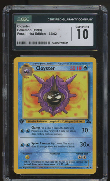 1999 Pokemon Cloyster Fossil 1st Edition #32 CGC 10