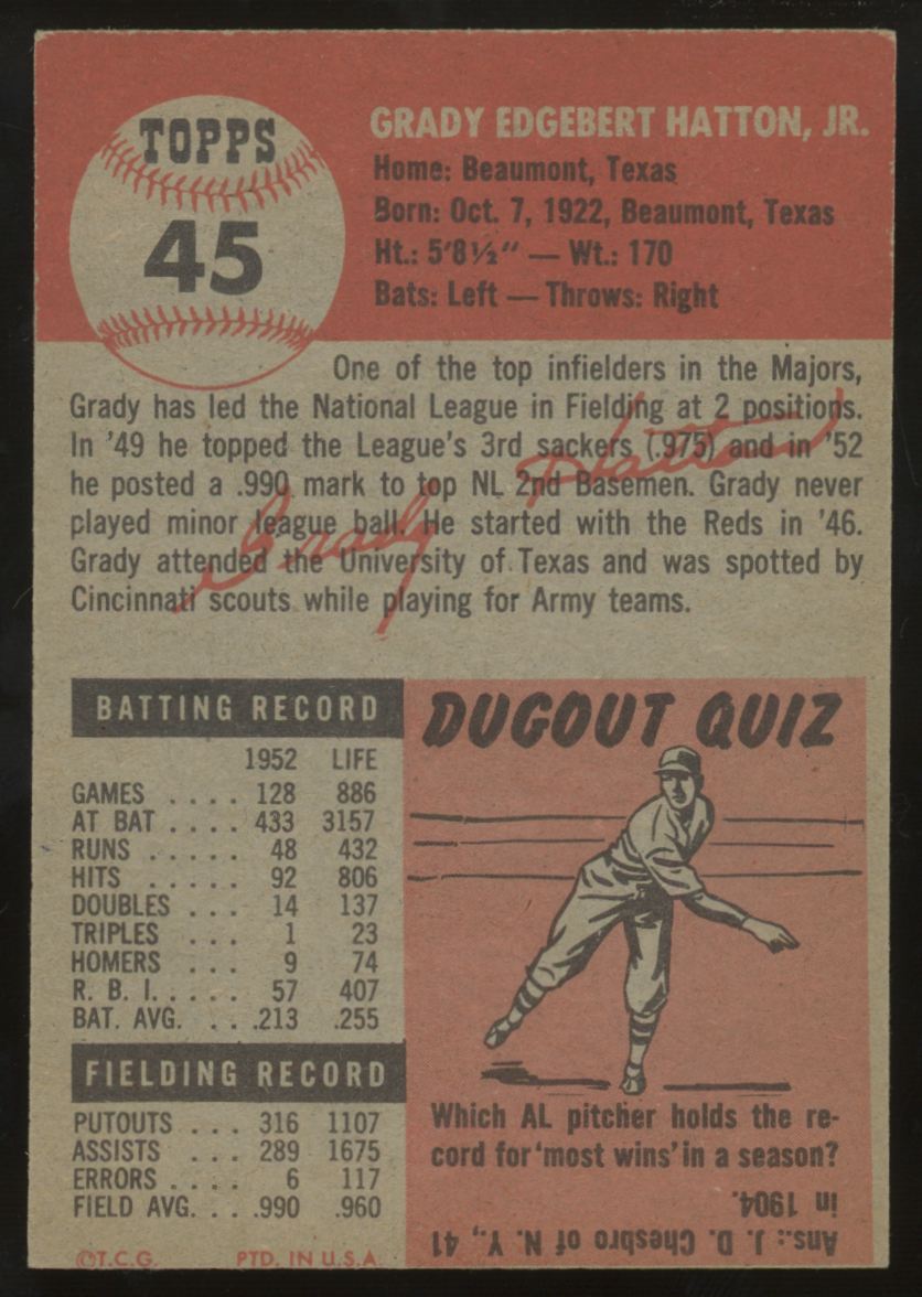 1953 Topps Grady Hatton #45 EX/MT