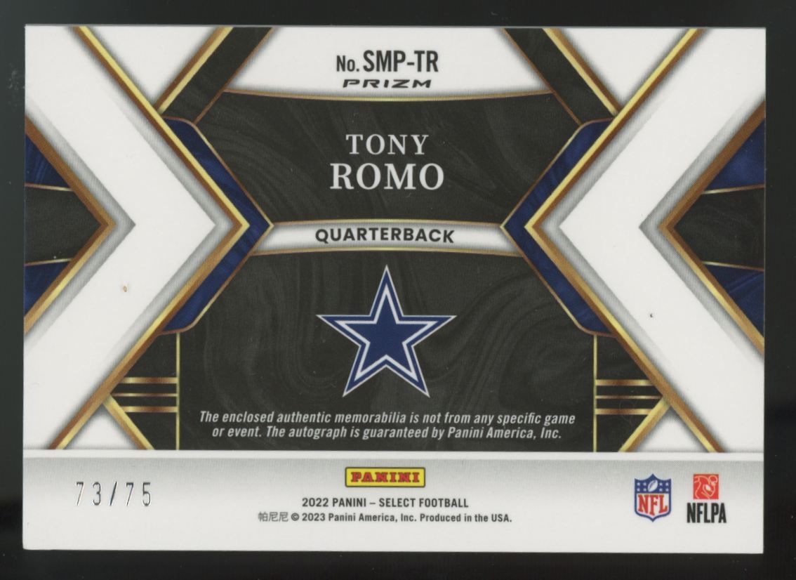 2022 Select Tony Romo Blue Prizm Patch Auto /75 #SMP-TR