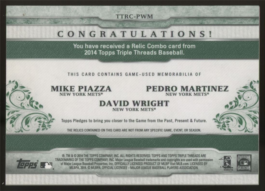 2014 Topps Triple Threads Mike Piazza Wright Martinez Triple Patch /18 TTRC-PWM