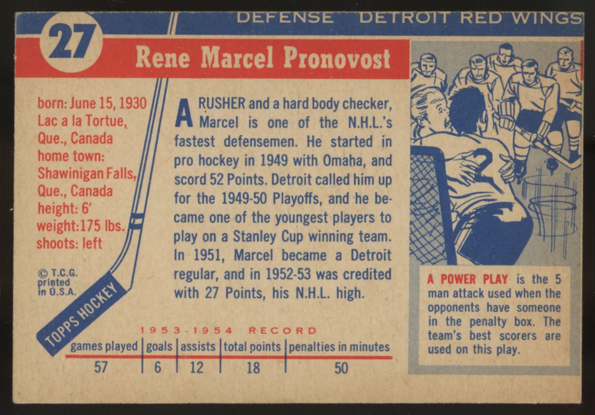 1954-55 Topps Marcel Pronovost #27 VG/EX
