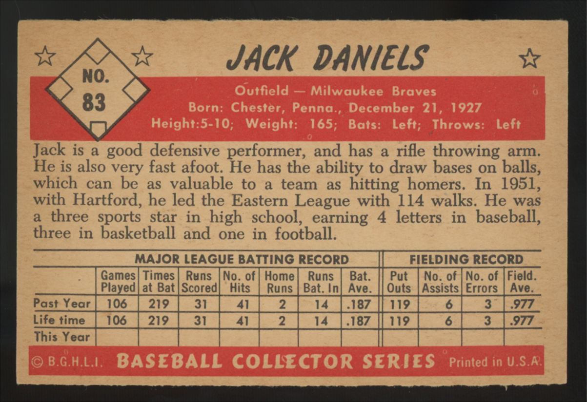 1953 Bowman Color Jack Daniels #83 NM