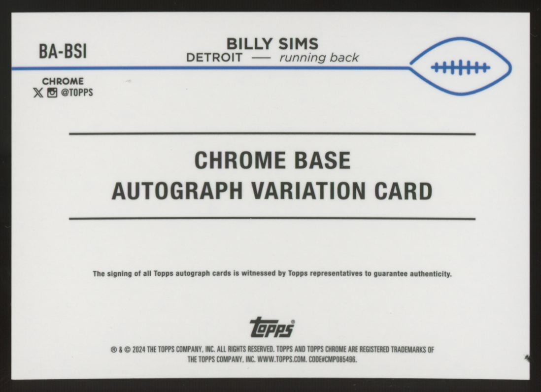 2024 Topps Chrome Billy Sims Blue Refractor Auto /150 #BA-BSI