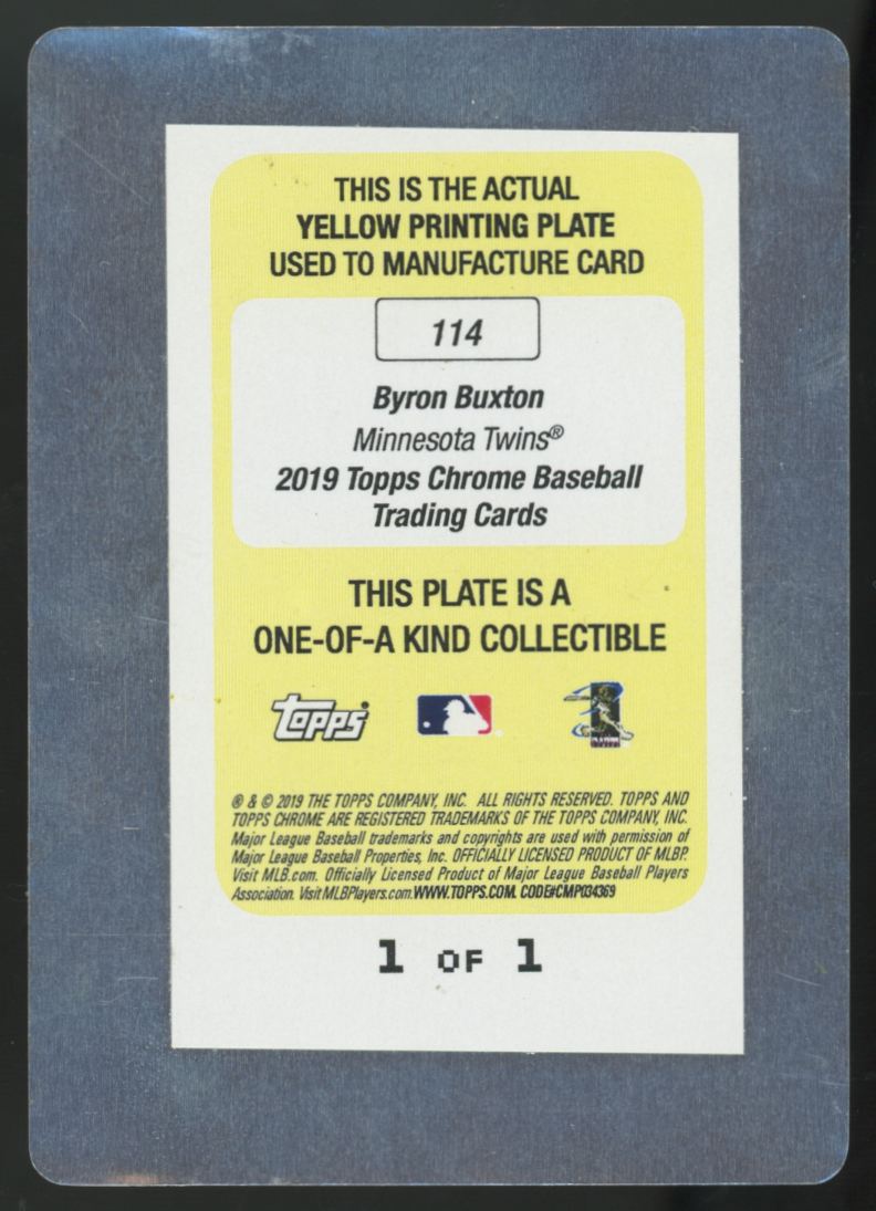 2019 Topps Chrome Byron Buxton Yellow Printing Plate 1/1 #114