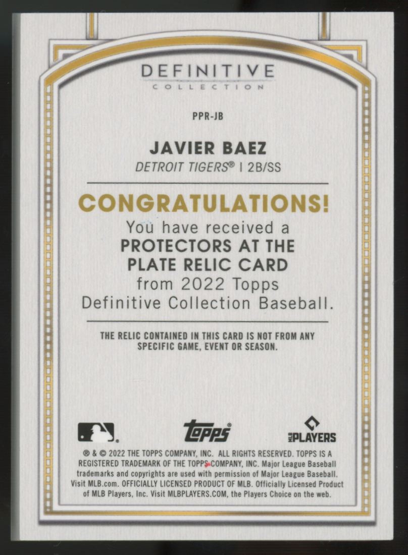 2022 Topps Definitive Javier Baez Protectors At Plate Relic Patch /25 #PPR-JB