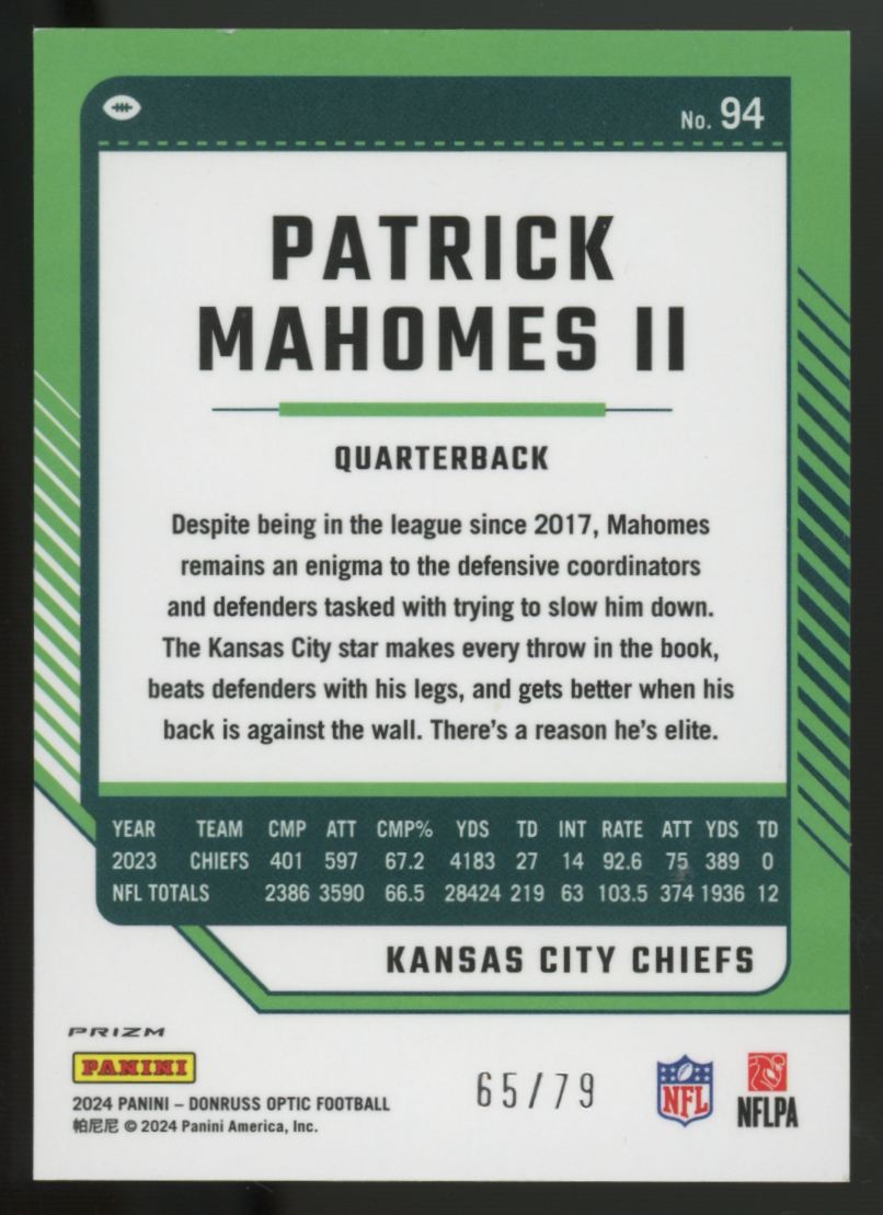 2024 Donruss Optic Patrick Mahomes II Orange Scope /79 #94