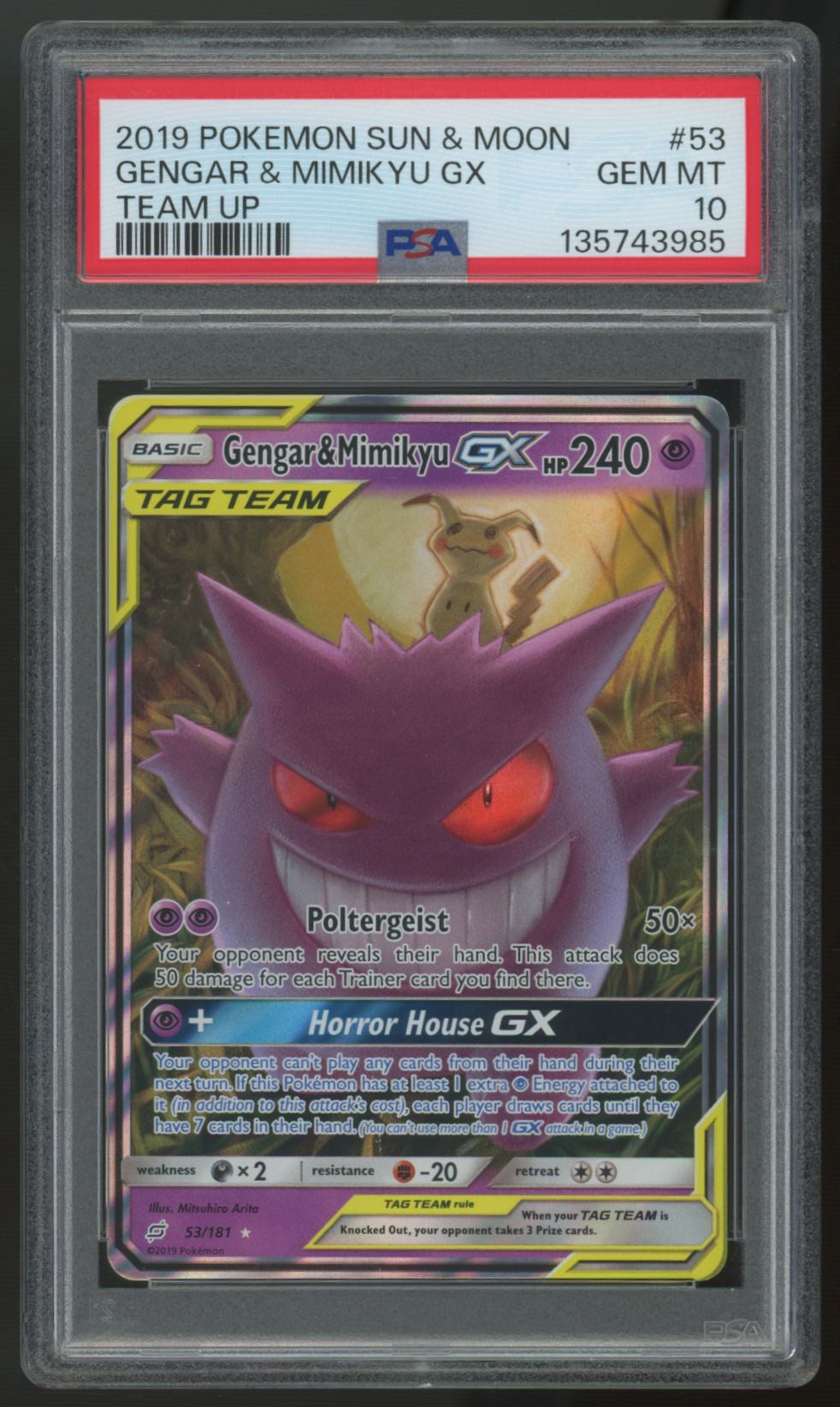 2019 Pokemon Gengar & Mimikyu GX Team Up Holo #53 PSA 10