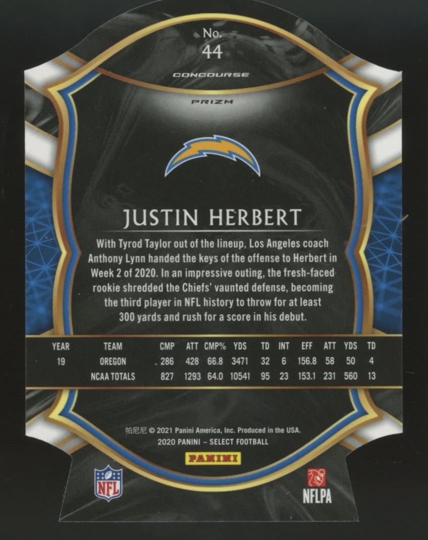 2020 Panini Select Justin Herbert RC Concourse Maroon Die-Cut #44