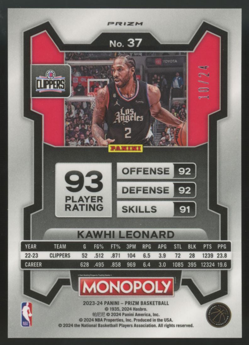 2023-24 Panini Prizm Monopoly Kawhi Leonard Green /24 #37