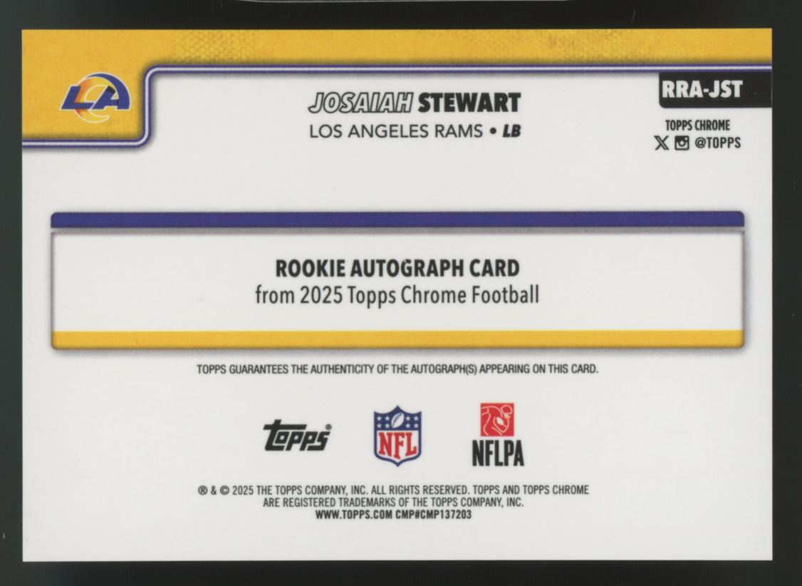 2025 Topps Chrome Josaiah Stewart RC Green Refractor Auto /99 #RRA-JST