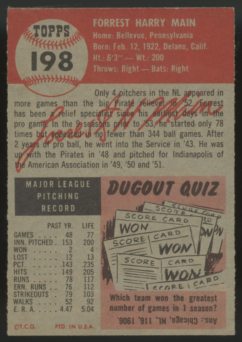 1953 Topps Forrest Main #198 EX+