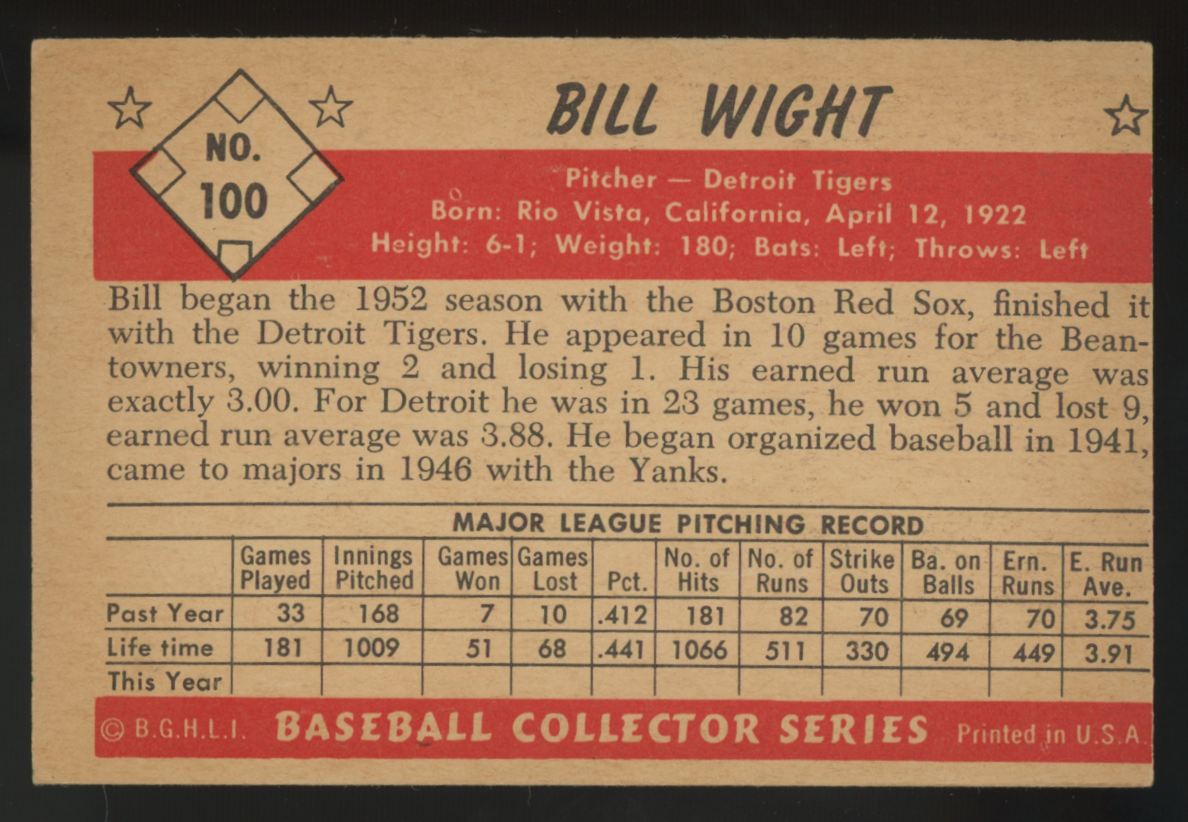 1953 Bowman Color Bill Wight #100 VG