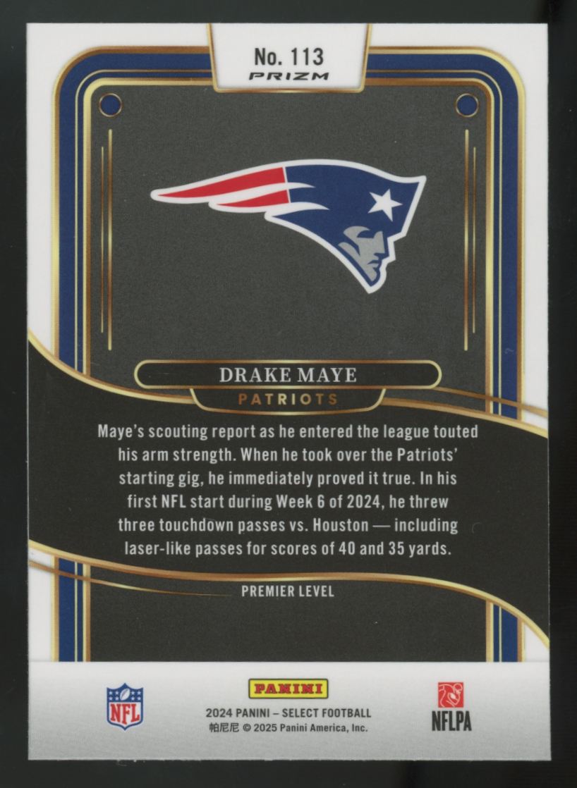 2024 Panini Select Drake Maye RC Premier Level Black & Red Shock #113