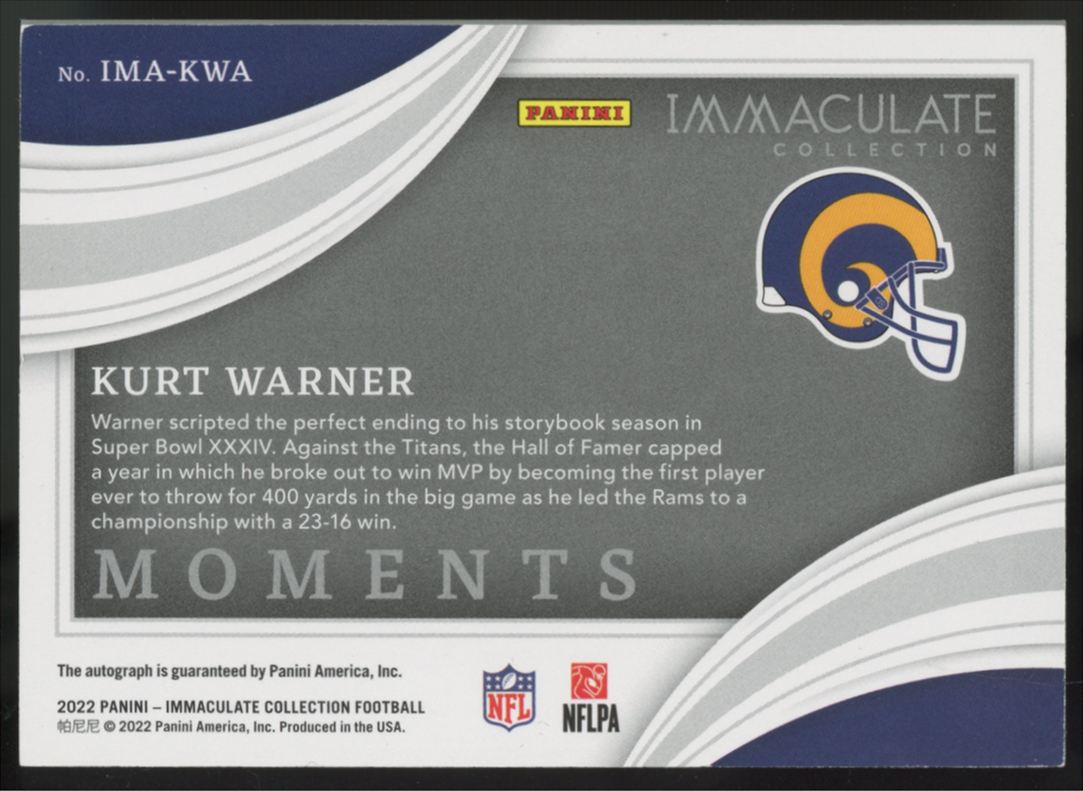 2022 Panini Immaculate Kurt Warner Moments Auto /25 #IMA-KWA