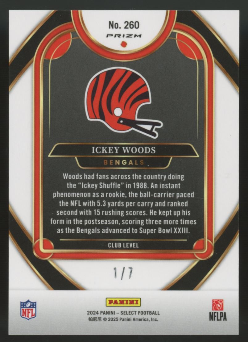 2024 Panini Select Ickey Woods Club Level Orange Pulsar /7 #260