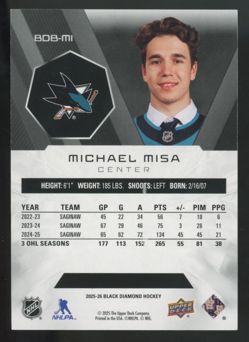 2025-26 Upper Deck Black Diamond Michael Misa RC /349 #BDB-MI