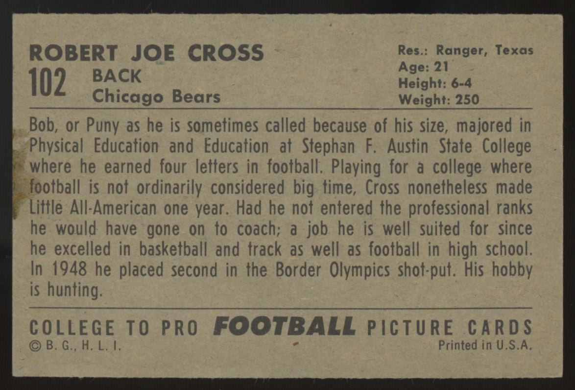 1952 Bowman Large Bob Cross RC #102 VG/EX - EX