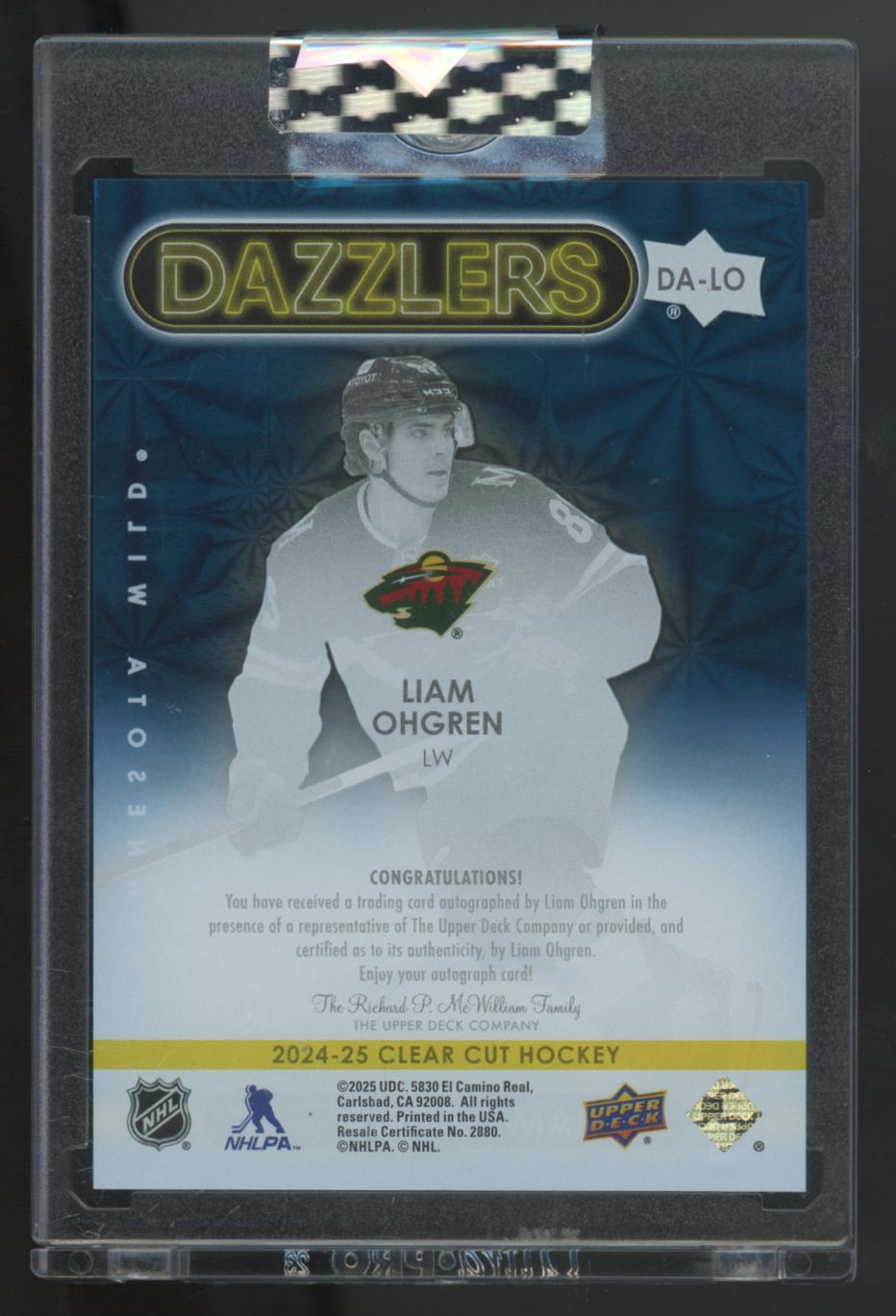 2024-25 Upper Deck Clear Cut Liam Ohgren Blue Dazzlers Auto #DA-LO