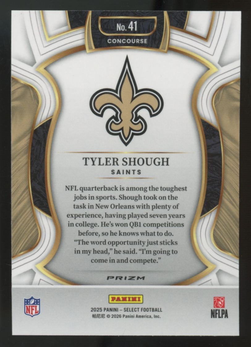 2025 Panini Select Tyler Shough RC Concourse Green & Red Shock #41