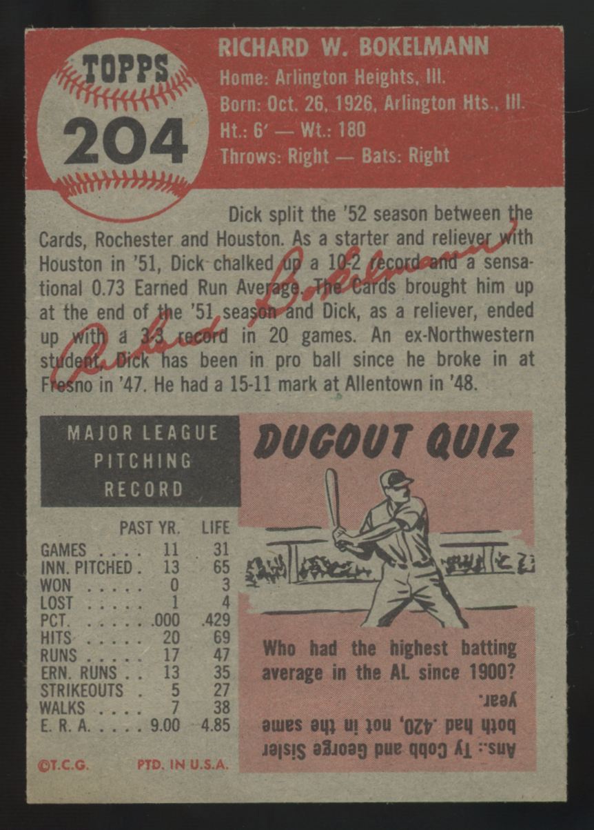 1953 Topps Dick Bokelmann #204 EX