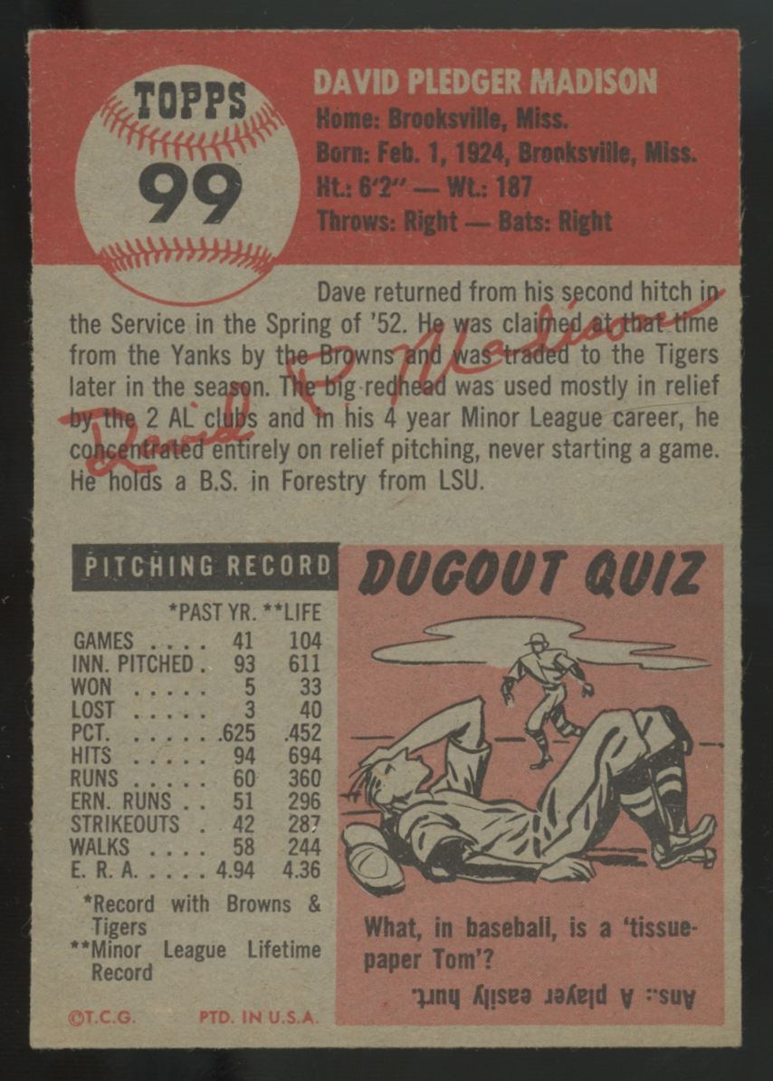 1953 Topps Dave Madison #99 VG/EX