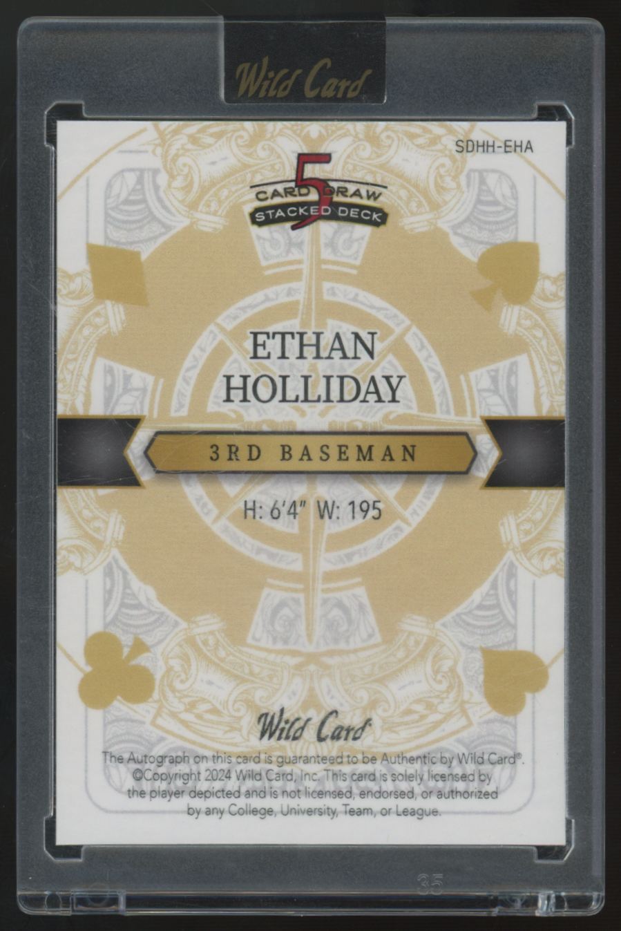 2024 Wild Card 5 Card Draw Ethan Holliday 1st Gold Ace Of Hearts Auto 1/1
