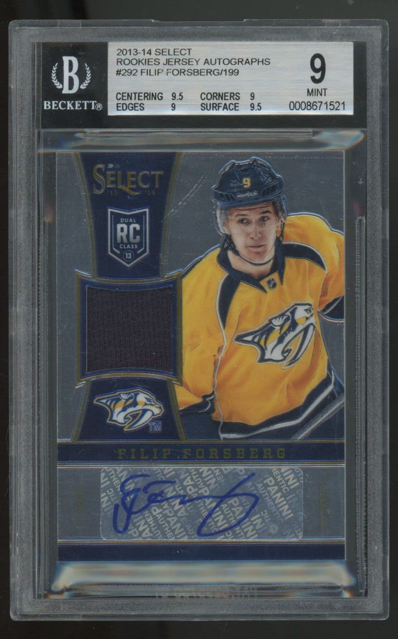2013-14 Panini Select Filip Forsberg RC Patch Auto RPA /199 BGS 9 10