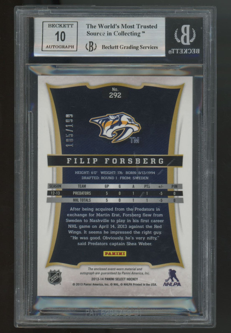 2013-14 Panini Select Filip Forsberg RC Patch Auto RPA /199 BGS 9 10