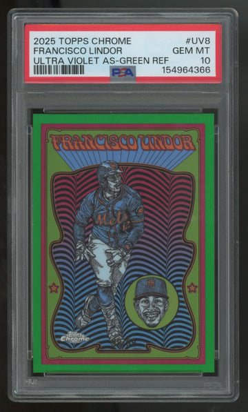 2025 Topps Chrome Francisco Lindor Ultra Violet Green Refractor /99 PSA 10