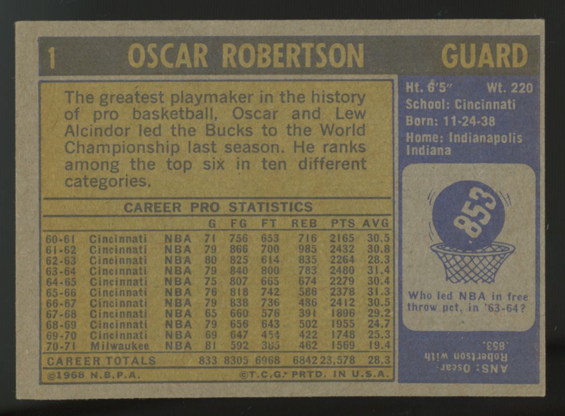 1971-72 Topps Oscar Robertson #1 VG