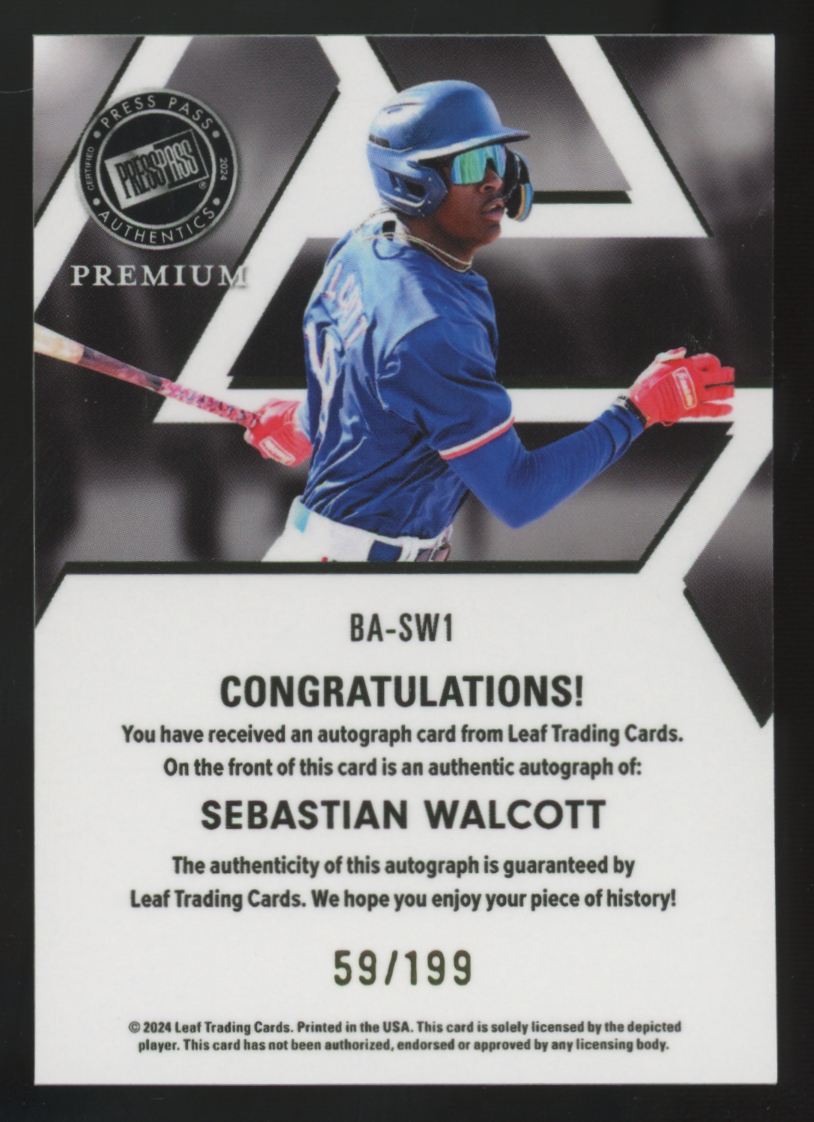 2024 Press Pass Authentics Premium Sebastian Walcott Auto /199 #BA-SW1