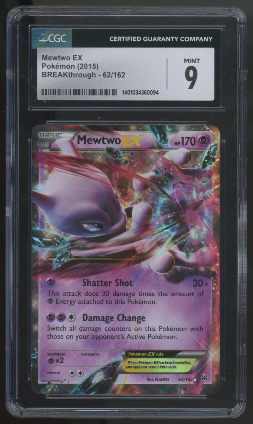 2015 Pokemon Mewtwo EX BREAKthrough Holo #62 CGC 9 (B)