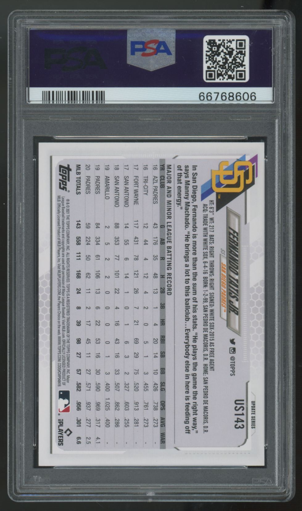 2021 Topps Update Fernando Tatis Jr. SP #US143 PSA 10
