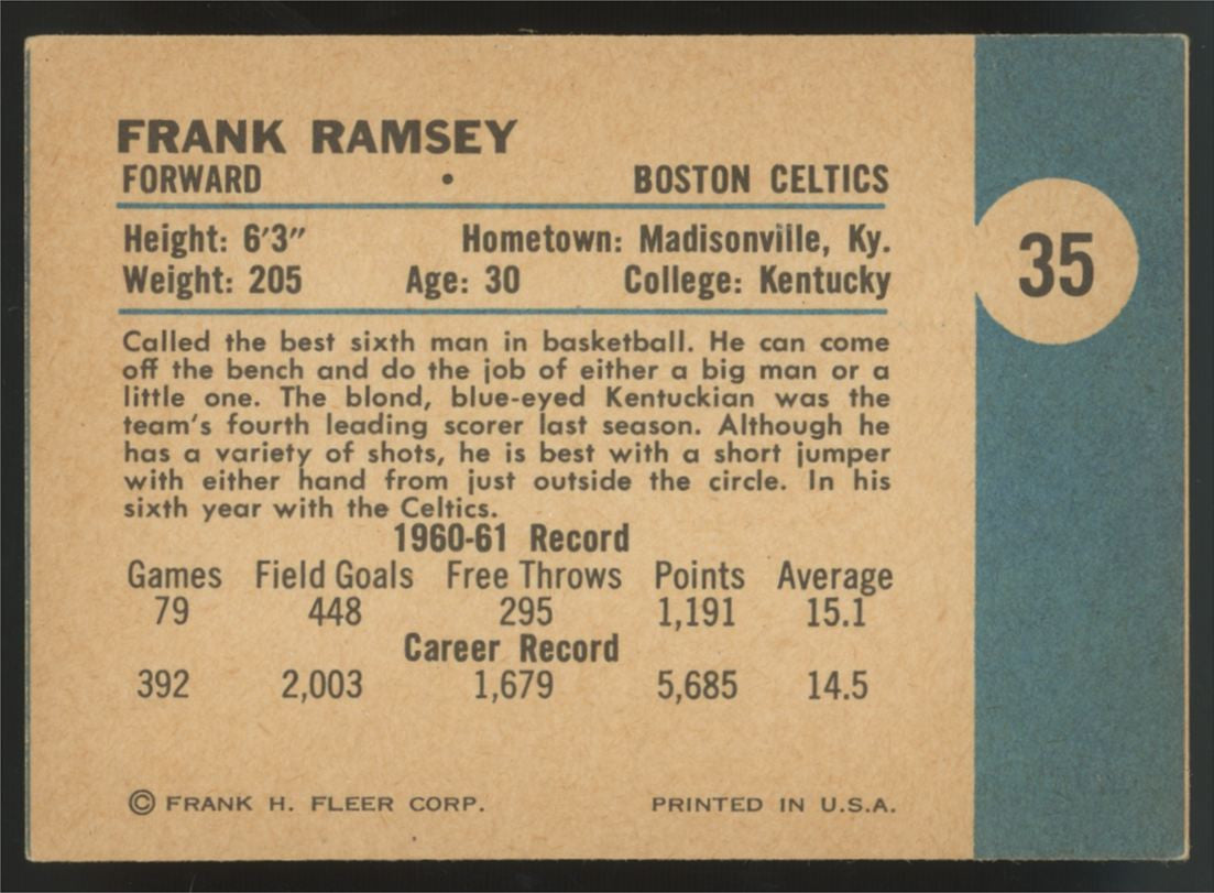 1961-62 Fleer Frank Ramsey #35 VG/EX-EX