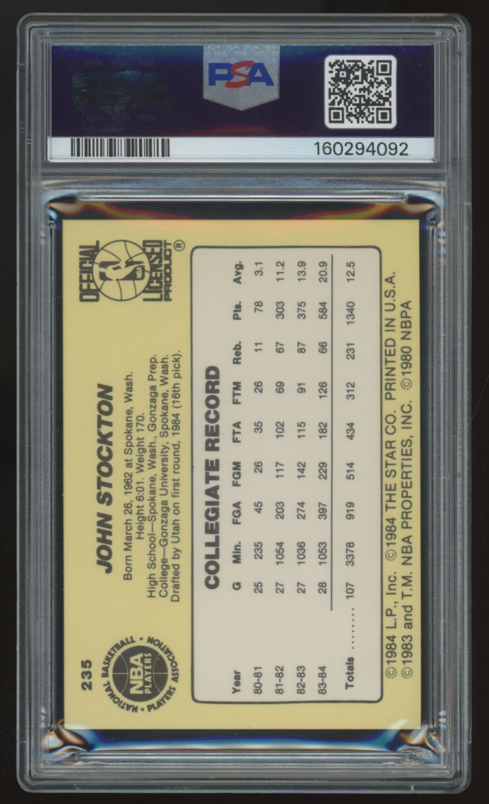 1984-85 Star John Stockton RC #235 PSA 8