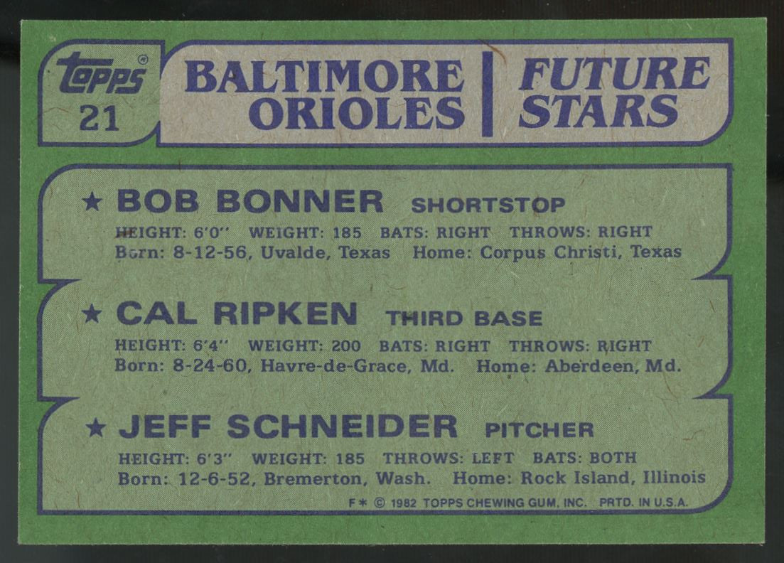 1982 Topps Future Stars Cal Ripken Jr. RC #21 NM "E"
