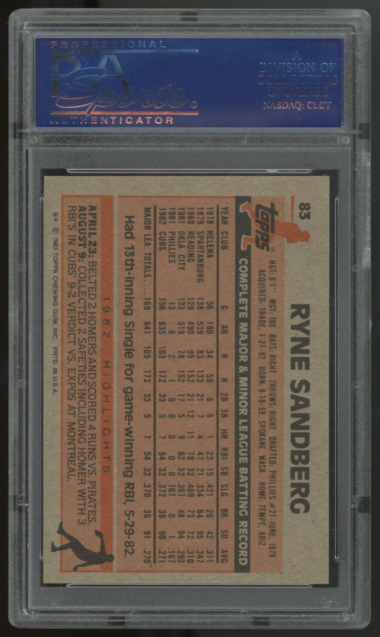 1983 Topps Baseball Ryne Sandberg RC #83 PSA 9