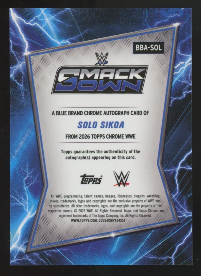 2026 Topps Chrome WWE Solo Sikoa Geometric Refractor Blue Brand Auto #BBA-SOL