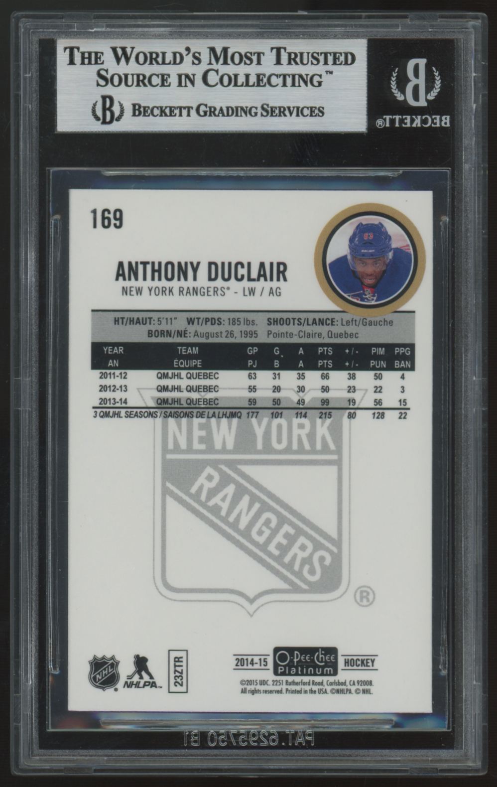 2014-15 O-Pee-Chee Platinum Anthony Duclair RC Rainbow #169 BGS 9
