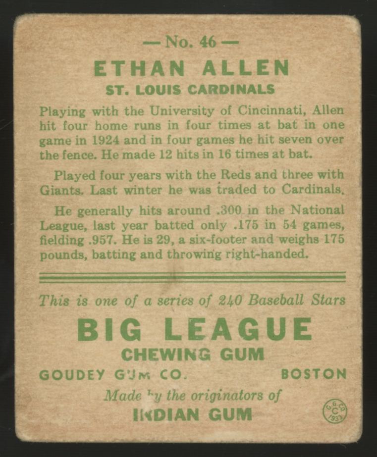1933 Goudey Ethan Allen #46 Good