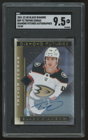 2021-22 UD Black Diamond Trevor Zegras RC Futures Auto /49 #BDF-TZ SGC 9.5