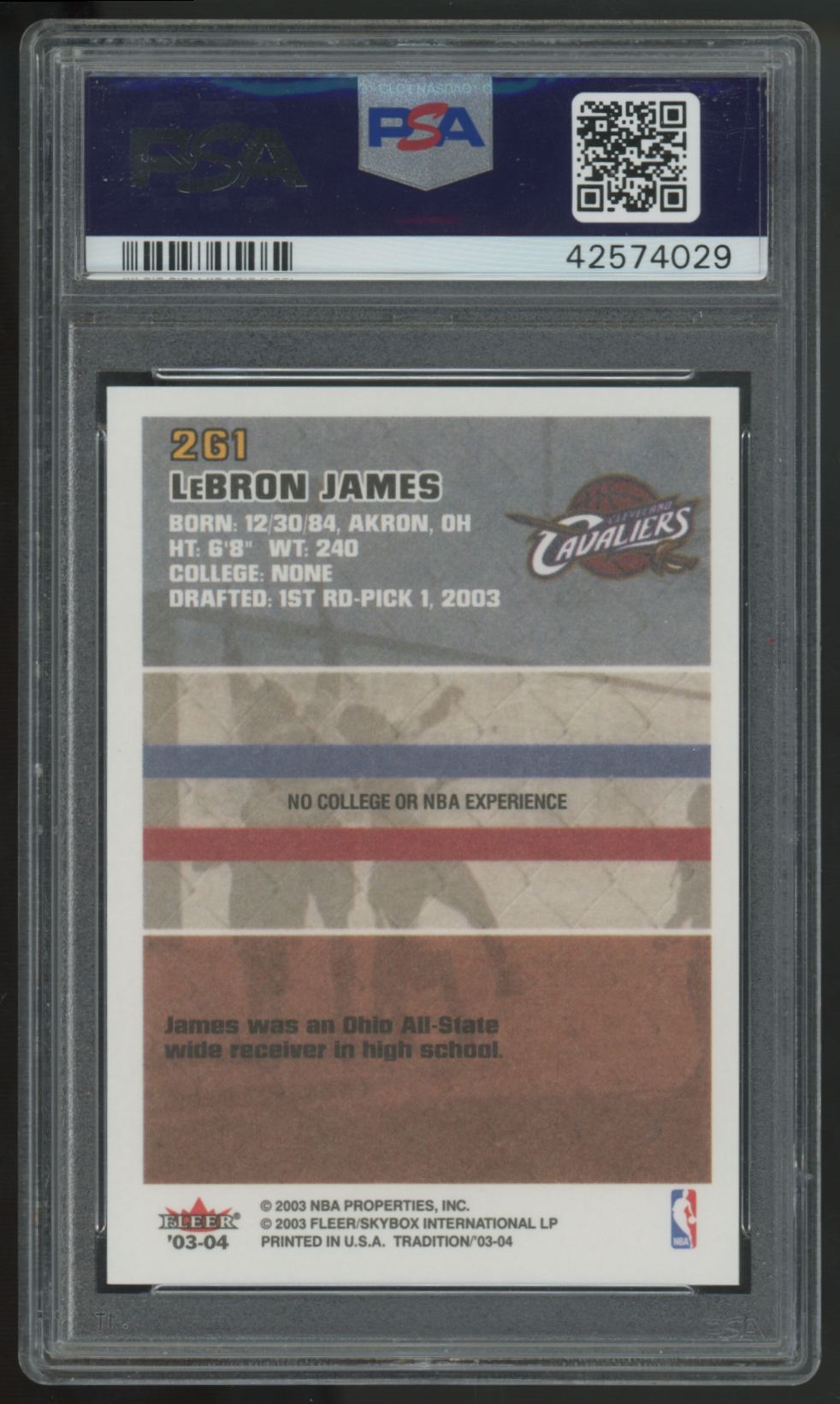 2003-04 Fleer Tradition LeBron James RC #261 PSA 10