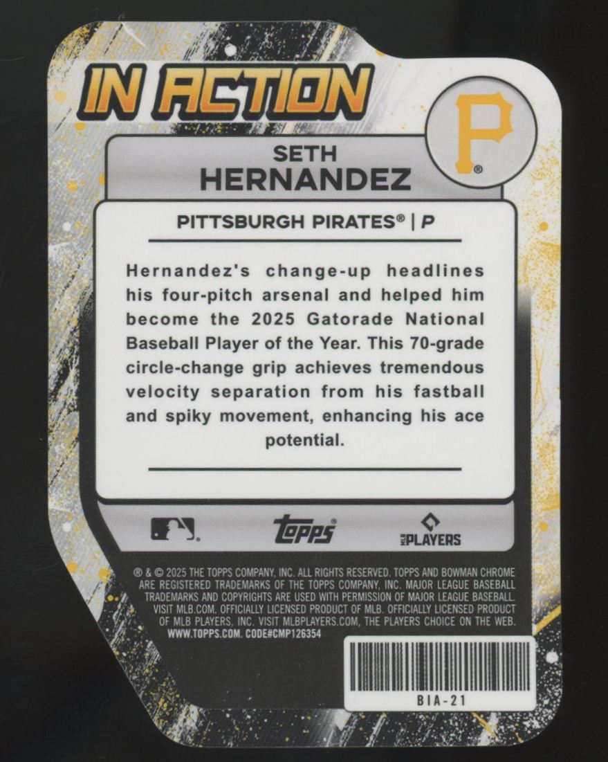 2025 Bowman Draft Mega Seth Hernandez Blue Bowman In Action Die-Cut /150 #BIA-21