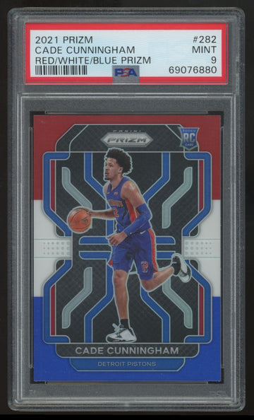2021-22 Panini Prizm Cade Cunningham RC Red/White & Blue #282 PSA 9