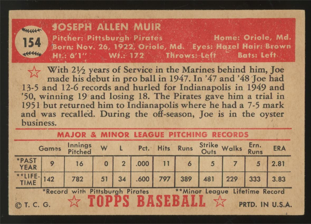 1952 Topps Joe Muir #154 VG/EX