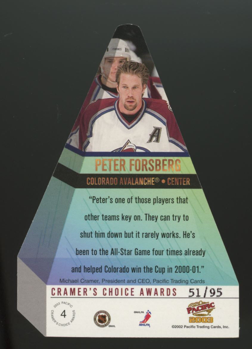 2002-03 Pacific Peter Forsberg Cramer's Choice Die Cut /95 #4