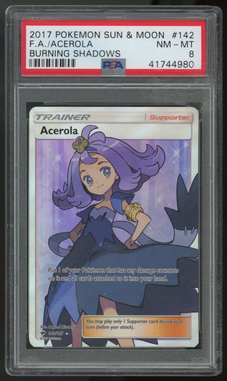Pokemon Acerola Burning Shadows Full Art #142/147 PSA 8
