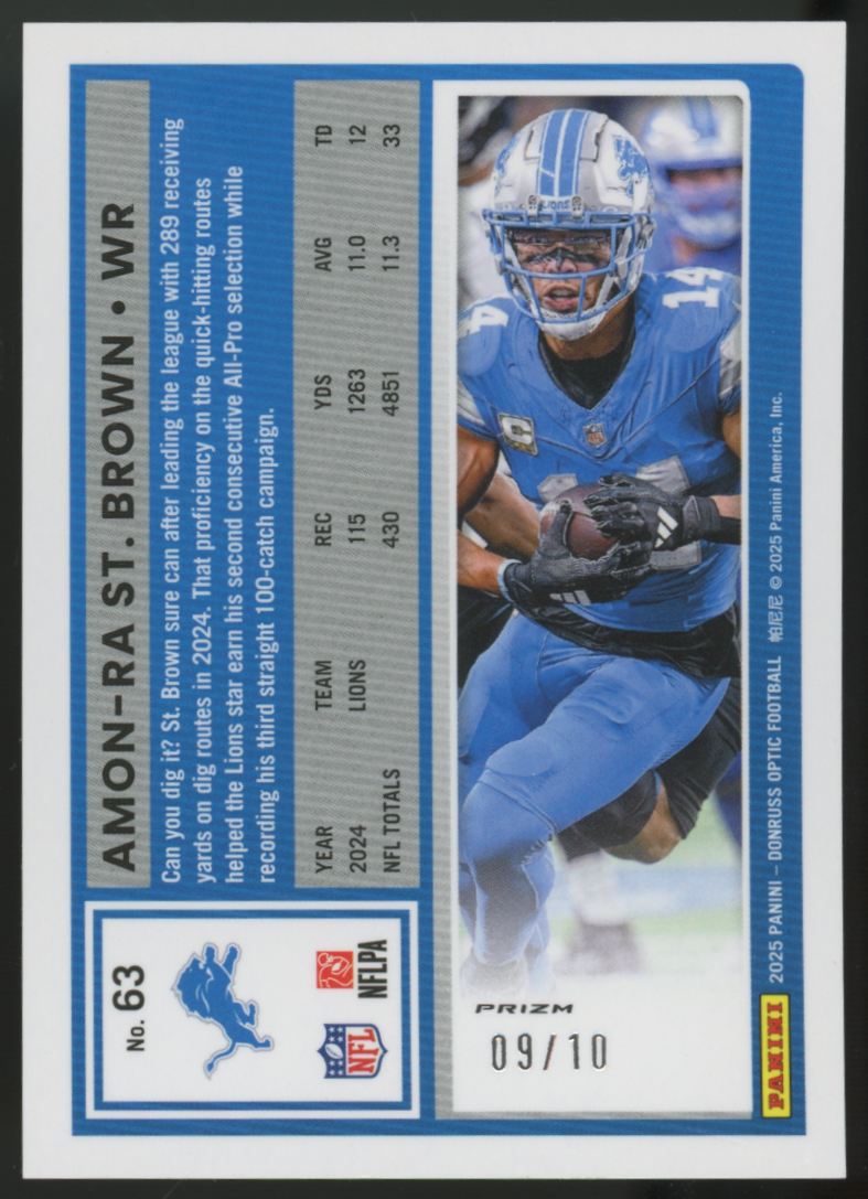 2025 Panini Donruss Optic Amon-Ra St. Brown Gold Prizm /10 #63