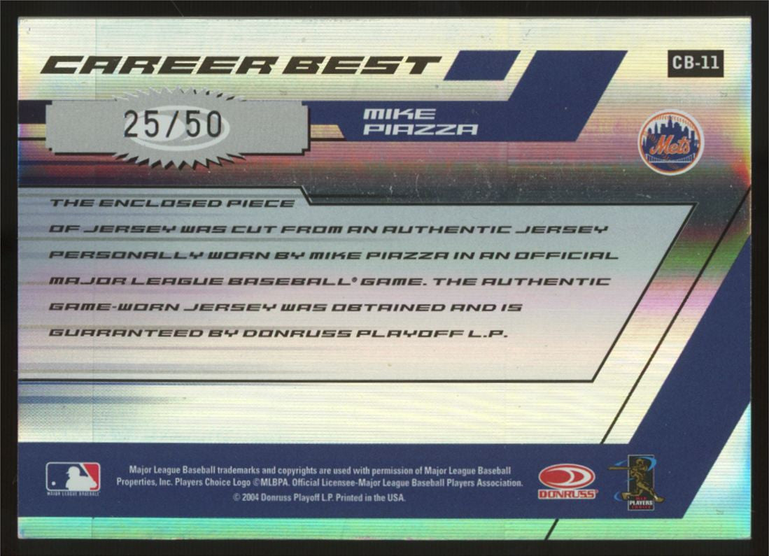 2004 Donruss Elite Mike Piazza Career Best Patch Gold /50 #CB-11